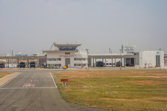 Bangalore, Karnataka - 29 March 2022: ARFF south station building at Kempegowda International airport Bangalore, Karnataka