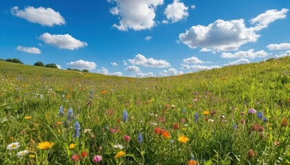 Lush Green Meadow Filled with Colorful Wildflowers, generative ai