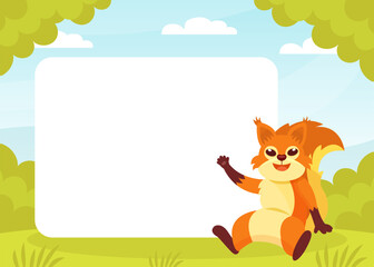 Funny Squirrel Animal Character with Bushy Tail Banner Vector Template