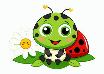 Cute Cartoon Turtle with Big Eyes and Happy Expression in Vibrant Colors