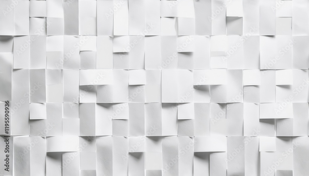 Poster minimalistic geometric arrangement of folded white paper squares with shadows and textures for design, art, or creative backgrounds
