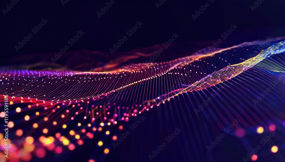 Leinwandbilder dynamic neon data grid with glowing connections in abstract digital wave pattern, futuristic visualization for tech projects