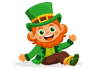 Cheerful Cartoon Leprechaun with Green Top Hat and St. Patrick's Day Theme