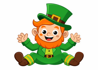 Cheerful Cartoon Leprechaun with Green Top Hat and St. Patrick's Day Theme