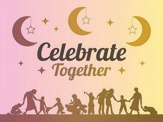 Family Silhouettes Celebrate Together Under Moons and Stars