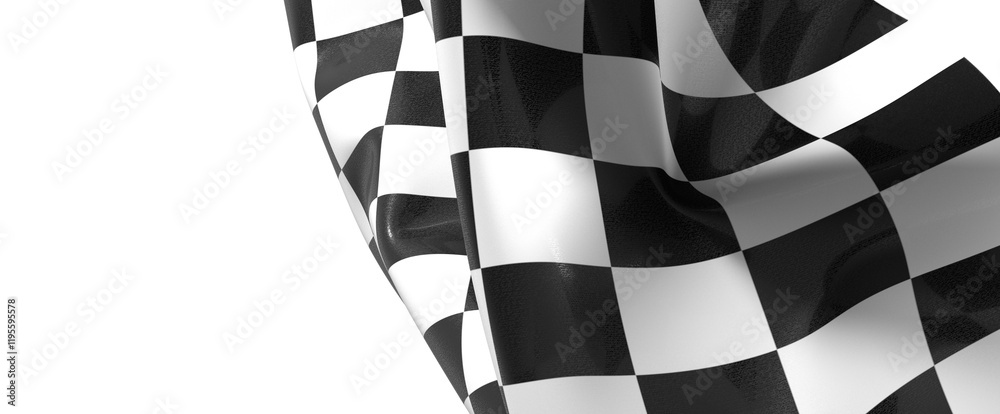 Poster the checkered flag waves in the air signaling the end of the race