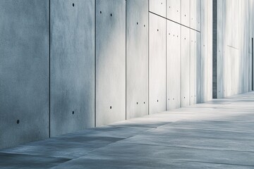 Obraz premium Empty concrete corridor with sunlight creating light and shadow