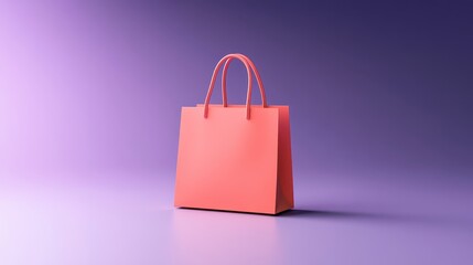 Elegant Pink Shopping Bag on Purple Background for Modern Retail and E-commerce Visuals