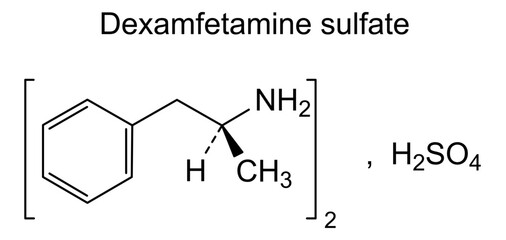 Chemical structure of dexamfetamine sulfate, drug substance
