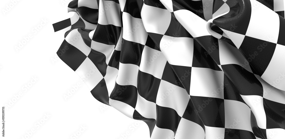 Poster the checkered flag waves in the air signaling the end of the race