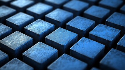 Blue textured cubes in uniform array, abstract use