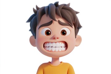 Obraz premium 3d of a cartoon boy gritting his teeth in frustration, isolated on a white background