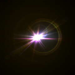 Rainbow Crystal Star Effects: Optical Light Rays with Red, Yellow, and Blue Glows. Sunlight Reflections and Lens Glare Sparkles for Creative and Artistic Vector Design