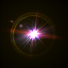 Flash Light Star Effects: Sunny Sparkles, Flash Beams, and Abstract Lens Glows with Bokeh and Dust. Isolated Lighting Elements for Vector Illustrations and Design Concepts
