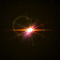 Rainbow Crystal Star Effects: Optical Light Rays with Red, Yellow, and Blue Glows. Sunlight Reflections and Lens Glare Sparkles for Creative and Artistic Vector Design