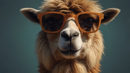 closeup of camel face with glasses AI Generated