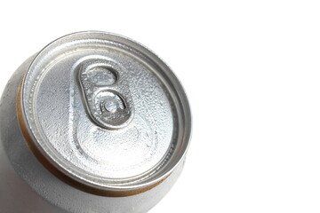 There is an aluminum can on a white background.