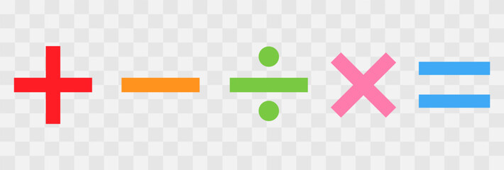 Obraz premium mathematical icon. math calculations addition, division, subtraction, multiplication, plus minus button symbol set. mathematical calculator education vector. Vector pictogram. symbols icon set, eps10