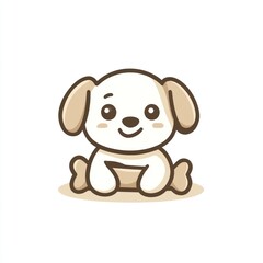Fototapeta premium Happy cartoon puppy holding bone, white background, digital illustration, pet logo