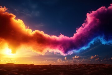 Fototapeta premium Stunning sunset colorful clouds desert landscape nature photography dreamy atmosphere wide angle vibrant sky