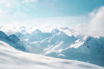 Obraz premium Snowy mountain peaks rising above the clouds in winter wonderland