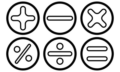 mathematical icon. math calculations addition, division, subtraction, multiplication, plus minus button symbol set. mathematical calculator education vector. Vector pictogram. symbols icon set, eps10