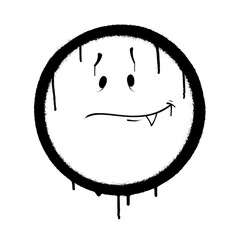 Graffiti emoticon. Smiling face painted with smudges of spray paint. Vector illustration