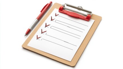A clipboard with an empty sheet of paper on a white background