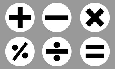 Obraz premium mathematical icon. math calculations addition, division, subtraction, multiplication, plus minus button symbol set. mathematical calculator education vector. Vector pictogram. symbols icon set, eps10