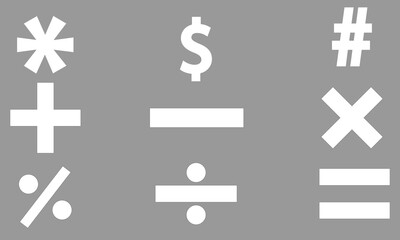 Math symbols icon set. Basic mathematical symbol. Plus and minus icon set. Multiply icon. Equals symbol, division symbol, Calculator button, business finance concept in vector, eps10