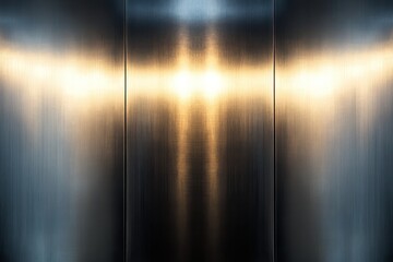 A brushed steel surface reflecting soft light transitions, glowing faintly in ambient illumination