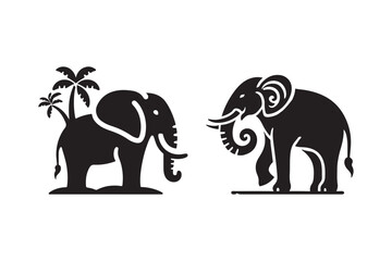 Elephant Silhouette Illustrations with Nature Elements