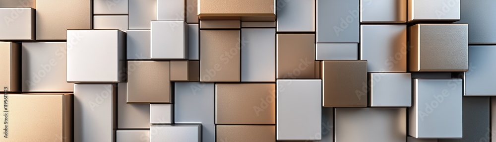 Poster this design showcases a collection of stacked 3d blocks arranged in neutral and metallic tones. the 