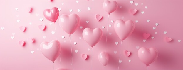 Pink background with pink hearts balloons decoration valentine.