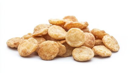 Fototapeta premium Round crispy crackers placed on a white background