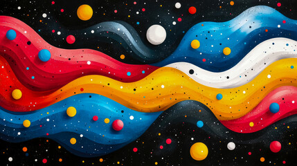 Abstract Colorful Swirls and Celestial Bodies: A Dynamic Composition