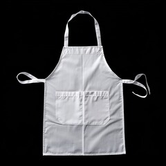 Clean white apron with pockets isolated on black background.