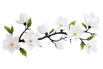 Obraz premium Elegant White Magnolia Branch - A graceful branch of pristine white magnolia blossoms, isolated on a white background. Perfect for spring themes and elegant designs.