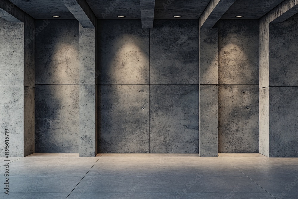 Aufkleber empty concrete room with spotlights and pillars creating dramatic shadows
