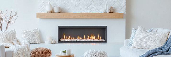 Modern Living Room with Fireplace and Cozy Decor: A Serene Interior Design