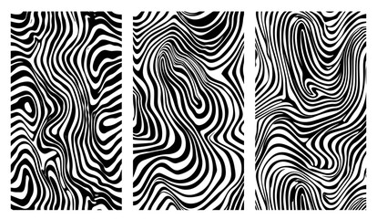 set of abstract wavy black and white line patterns