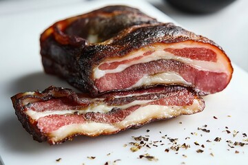 Sliced Smoked Bacon on White Board