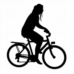 Obraz premium Silhouette of young woman biking against white background, empowerment