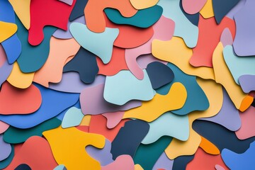 Colorful abstract background featuring overlapping organic shapes, creating a vibrant and playful design with a three dimensional effect