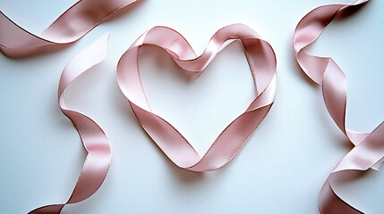 A heart made of pink ribbon is on a white background. generated by AI
