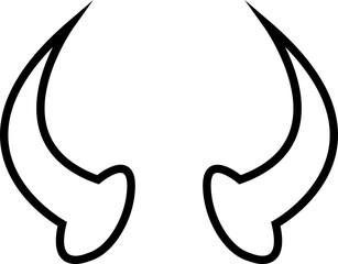 Devil horn icon . Black vector line demon or satan Halloween carnial element. Mobil app attributes template design symbol isolated on transparent background.