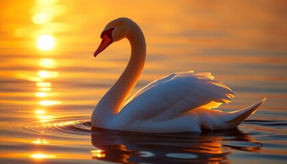 Fototapeta premium Swan in Golden Sunrise