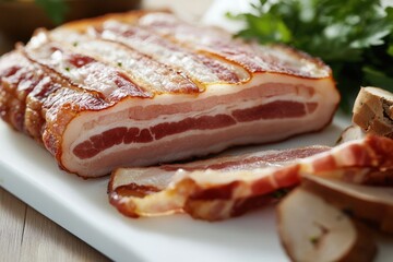 Sliced Smoked Bacon on Cutting Board