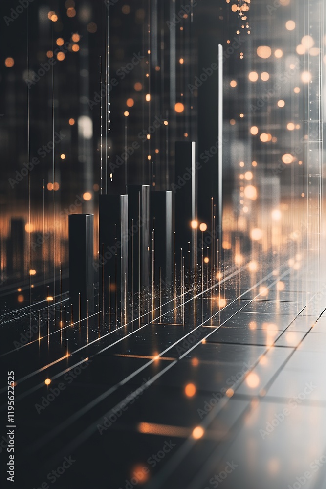 Poster this tech-inspired background features 3d bar graphs and floating data points in matte black and met