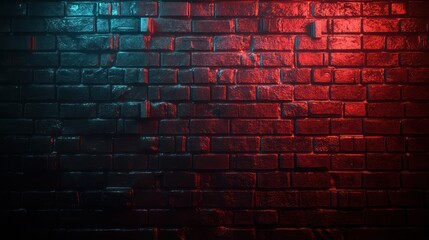 A dark brick wall in a cyberpunk setting, bathed in neon light, with cinematic shadow play and hyper-realistic details of futuristic urban life
